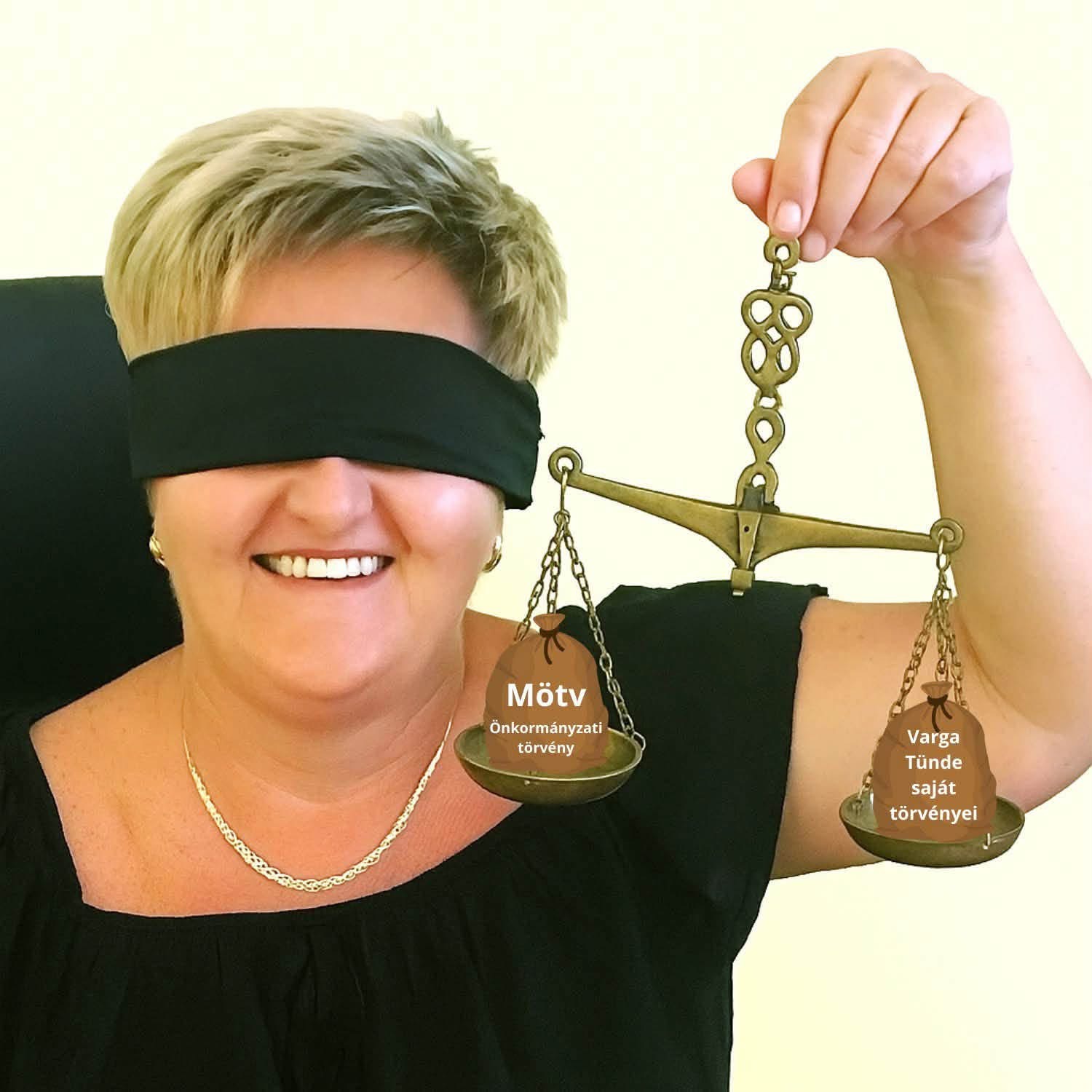 Fotómontázs Varga Tündéről mérleggel